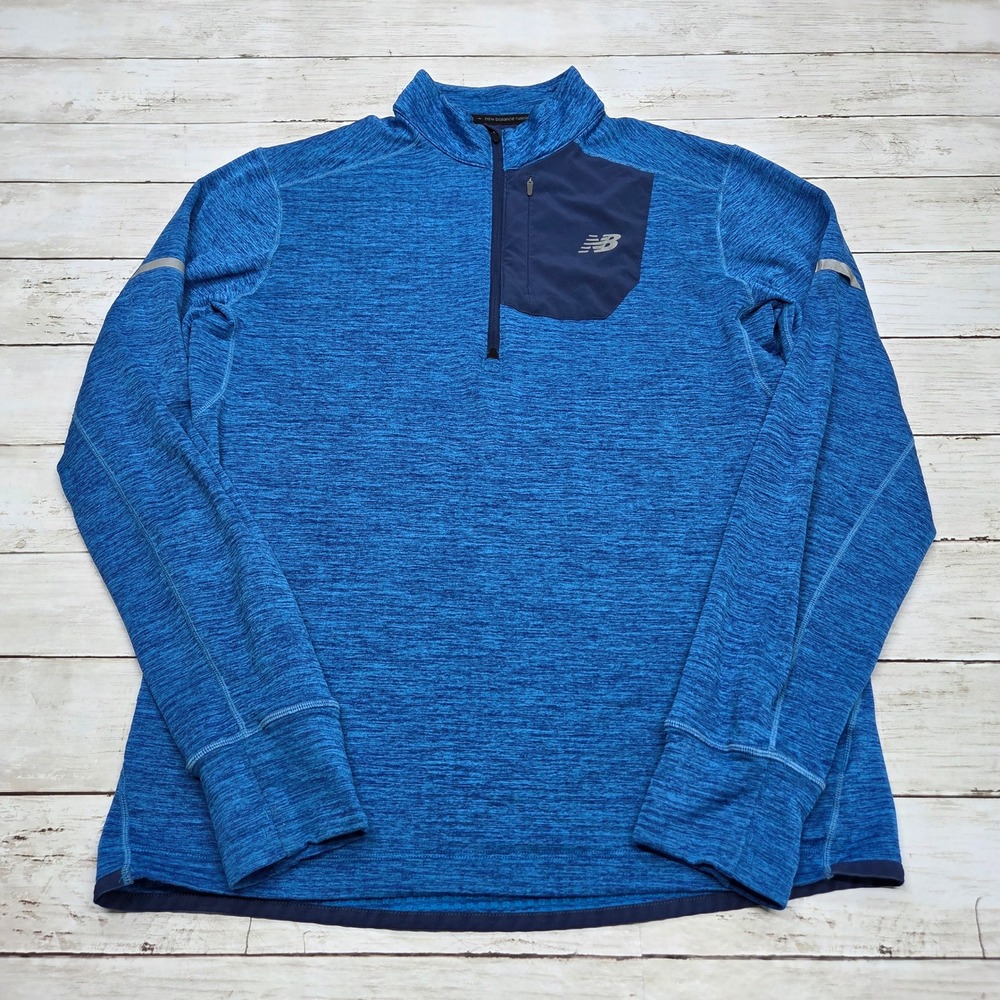 New Balance Heat Half Zip Pullover Running Men Medium Blue Space Dye Reflective